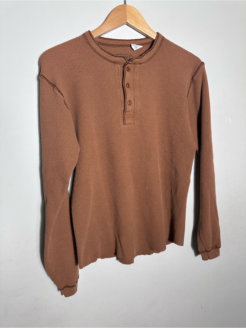 Vintage Old Navy Waffle-Knit Henley in Warm Brown